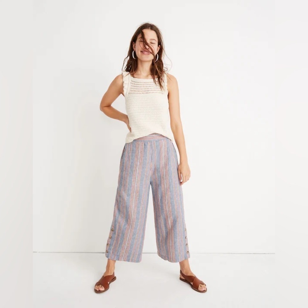 Madewell Side-Button Huston Pull-On Crop Pants Rainbow Stripe Small Flowy Beachy